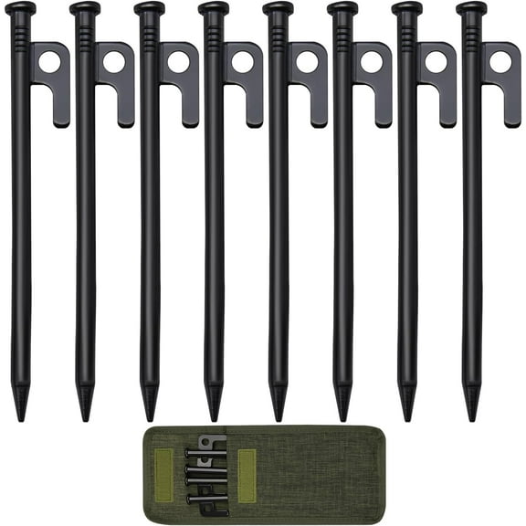 MRSXXNTY 8 Pack Tent Stakes, 8in Tent Stakes Heavy Duty with Storage Bag, Forged Steel Tent Pegs for Camping Unbreakable and Inflexible(8pcs 8in Stakes)