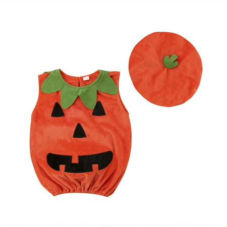 Kids Baby Girl Boy Halloween Pumpkin Hat Outfit Party Fancy Dress Clothes Costume