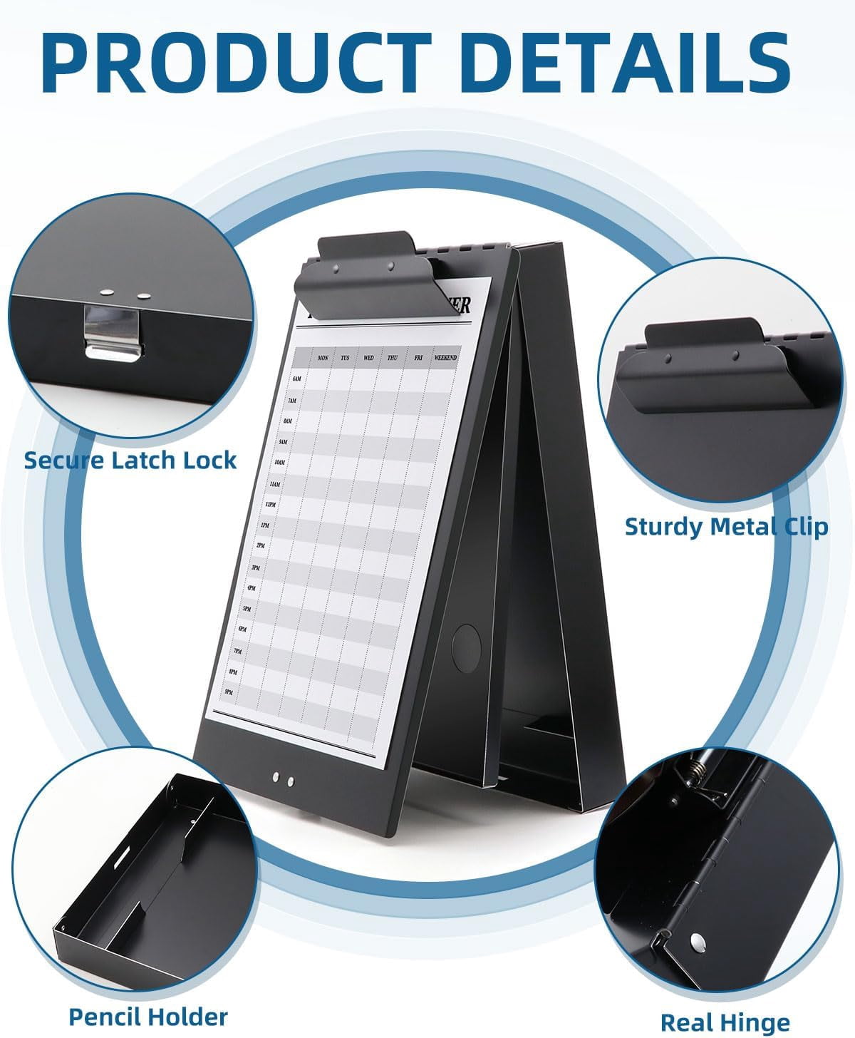 Sunnyclip Aluminum Clipboard with Storage - Heavy Duty Metal Clip Board, Dual Storage & Pen Holder, Letter Size for Nurses, Teachers, Office (Frosted Black)