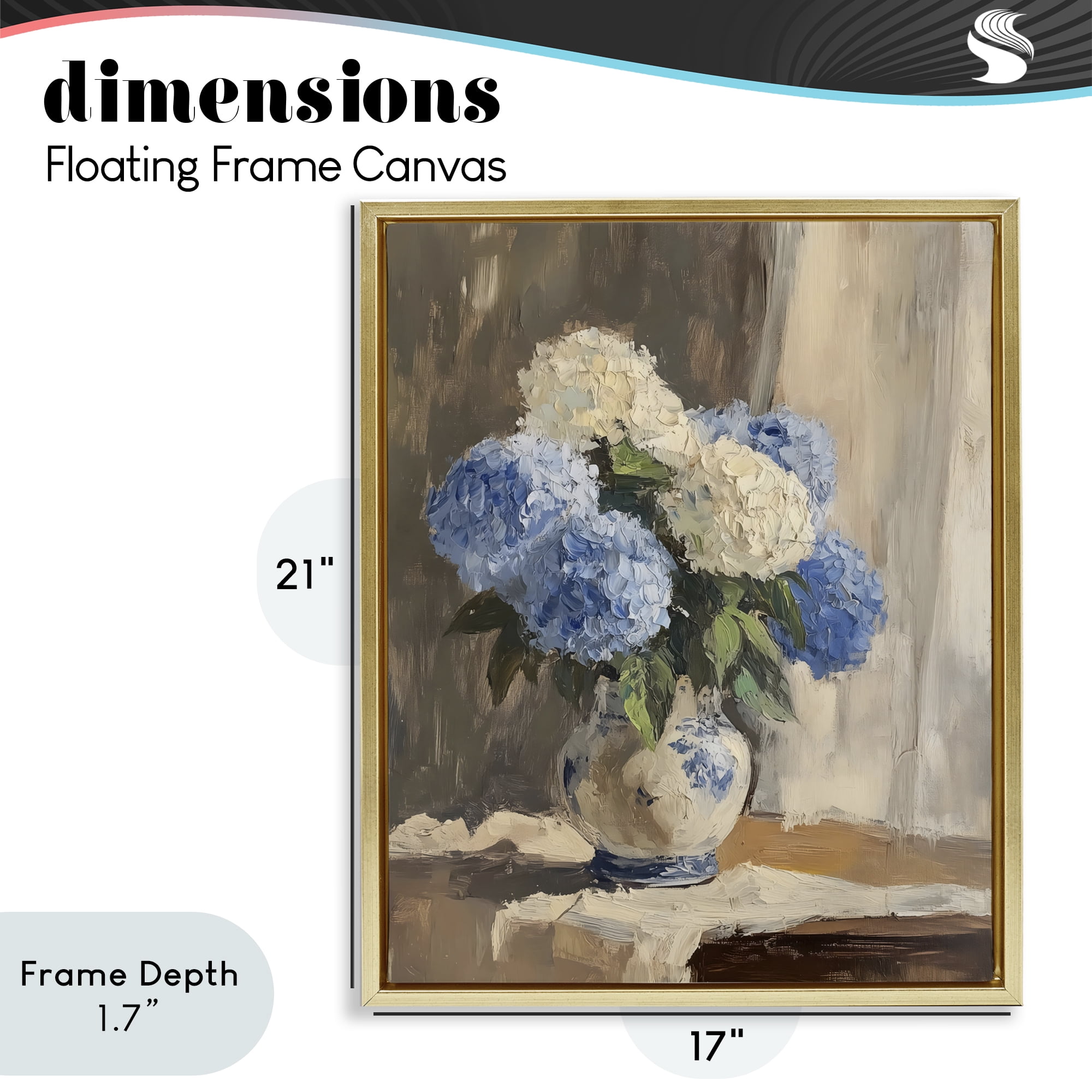 Stupell Industries Vintage Hydrangea in Ceramic Vase Gold Framed Floater Canvas Wall Art, design by LSR Design Studio