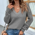 thumbnail image 6 of Women Casual Fashion Solid Color Pullover Long Sleeve V-Neck Sweater On Seasonal Gray 6(M), 6 of 9