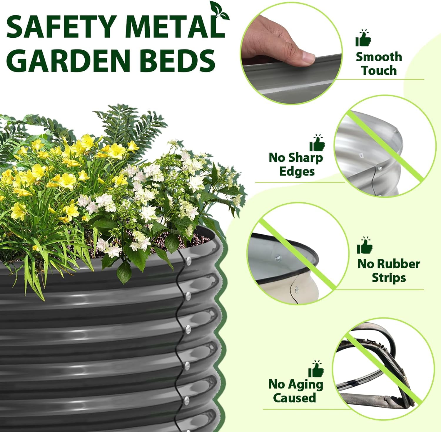 ANLEOLIFE 2-Pack 4ft x 18” Tall Galvanized Raised Garden Beds Outdoor, Round Metal Planter Box for Planting Vegetables Flowers Herb, Anti-Rust, Quartz Grey