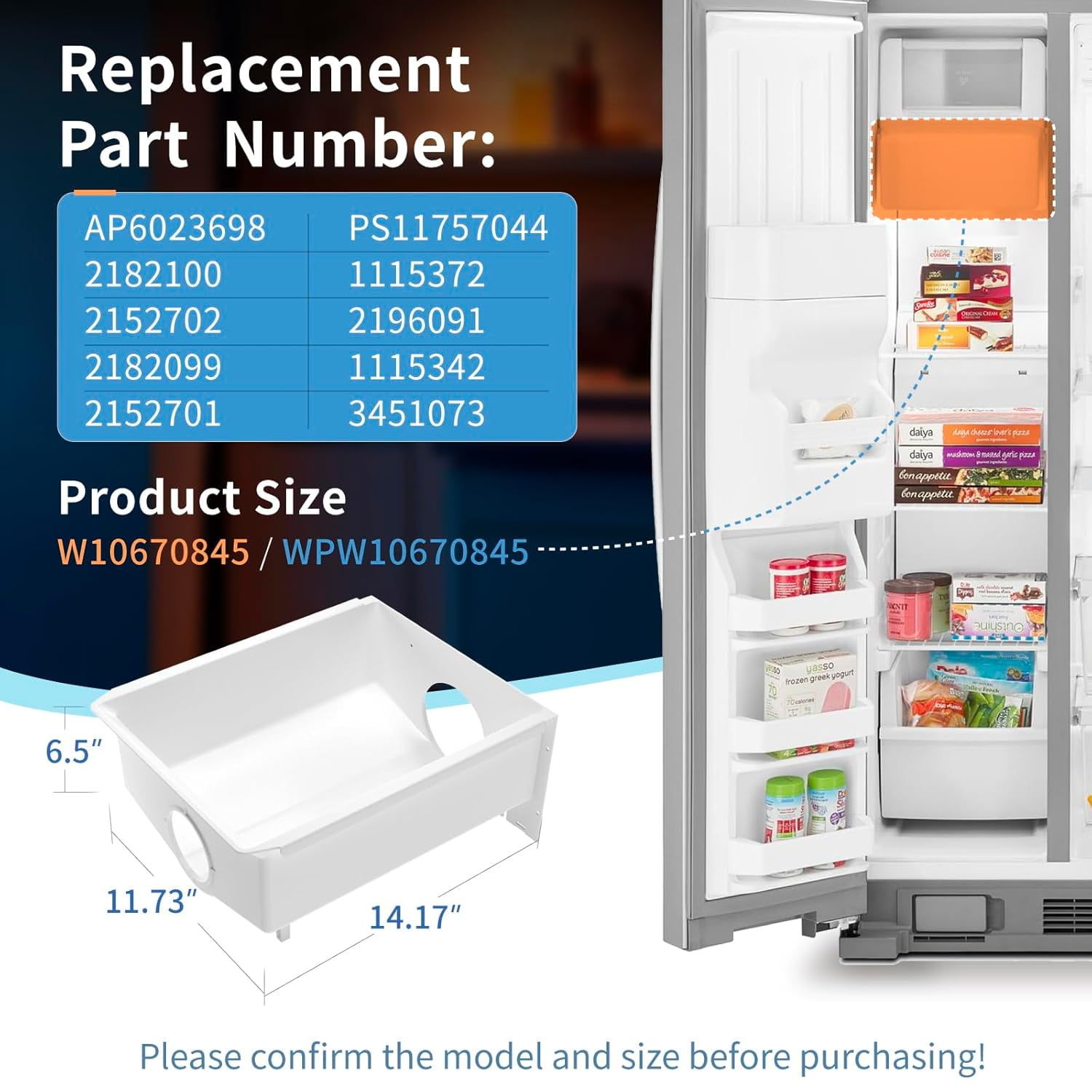 UPGRADED W10670845 WPW10670845 Compatible with Whirlpool, Kenmore, Amana, kitchenaid Whirlpool Refrigerator Ice Container