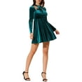 thumbnail image 2 of INSPIRE CHIC Women's Velvet Party Sheer Mesh Panel Tie Neck  A-Line Mini Dress XS Green, 2 of 6