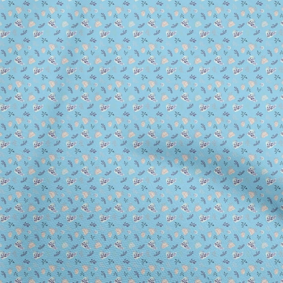 oneOone Georgette Viscose Light Blue Fabric Leaves Quilting Supplies Print Sewing Fabric By The Yard 42 Inch Wide