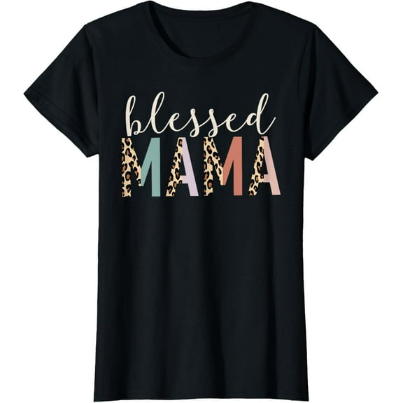 Blessed Mama Cute Leopard Print T-ShirtMen and women, Black T-shirt, size: Extra large S-4XL
