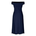 thumbnail image 3 of Efsteb Cocktail Dresses for Women Off Shoulder Pleated A Line Swing Midi Dress Elegant Formal Wedding Guest Evening Party Gown （Navy，S）, 3 of 4