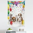 thumbnail image 1 of Happy Birthday Tapestry, Cat and Dogs with Flags and Balloons Celebrating Party Illustration, Fabric Wall Hanging Decor for Bedroom Living Room Dorm, 5 Sizes, Multicolor, by Ambesonne, 1 of 1