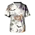 thumbnail image 5 of Domuza Mens Spooky Halloween Printed Scrub T-Shirt Spider Pattern Casual Short Sleeve V Neck Shirts Trendy Comfy Funny Medical Top with 3 Pocket White XL, 5 of 6