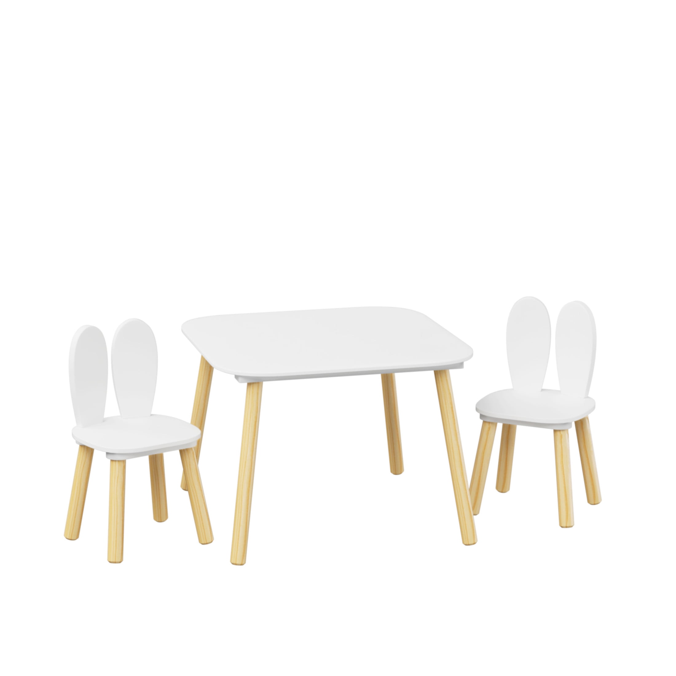 Noble House Kova Kids Table and 2 Rabbit Chairs Set, 3-Piece Wooden Toddler Activity Play Table Set for Bedroom, White