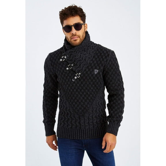 Knit Sweater with Textured Pattern and Buckle Details – Bordeaux
