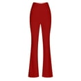 thumbnail image 3 of YWDJ Yogalicious Leggings Flare Mid Waist Plus Size Gym Leggings Full Length Summer Pants Curvy Casual Long Bootcut Vacation Pants Pull on Solid Soft Lightweight Comfy Red M Breathable Beach Pants, 3 of 4