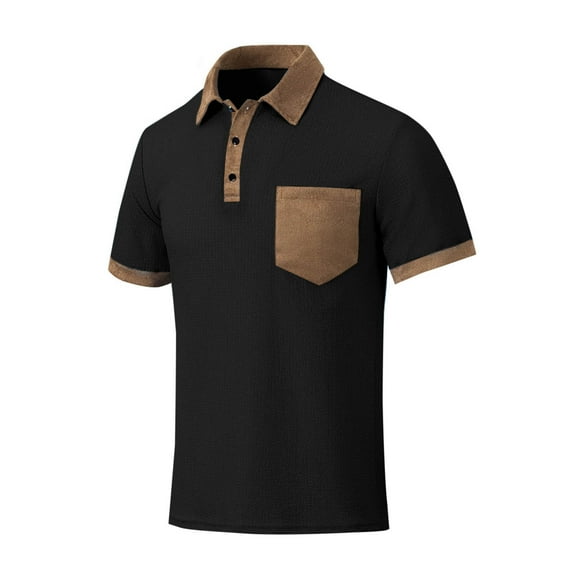 IYTR Short Sleeve Shirts for Men Business Casual Lapel Fashion Raglan Casual Classic Solid Color Tshirt Lightweight Loose Fitted Outfits (Black,L)