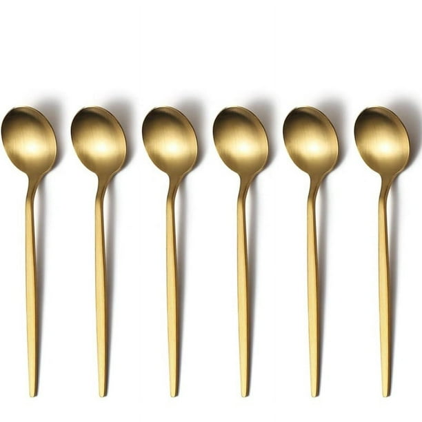 Cucharillas doradas de 6 piezas, cucharas pequeñas de acero inoxidable, cucharas de té para el hogar, la cocina o el restaurante, aptas para lavavajillas