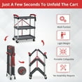 thumbnail image 4 of Towallmark Portable Folding Service Cart, 3 Tier Folding Utility Cart, Collapsible Utility Carts for Office, Warehouse, and Home, 56 Lbs Load Capacity per Shelf (Grey & Red), 4 of 6