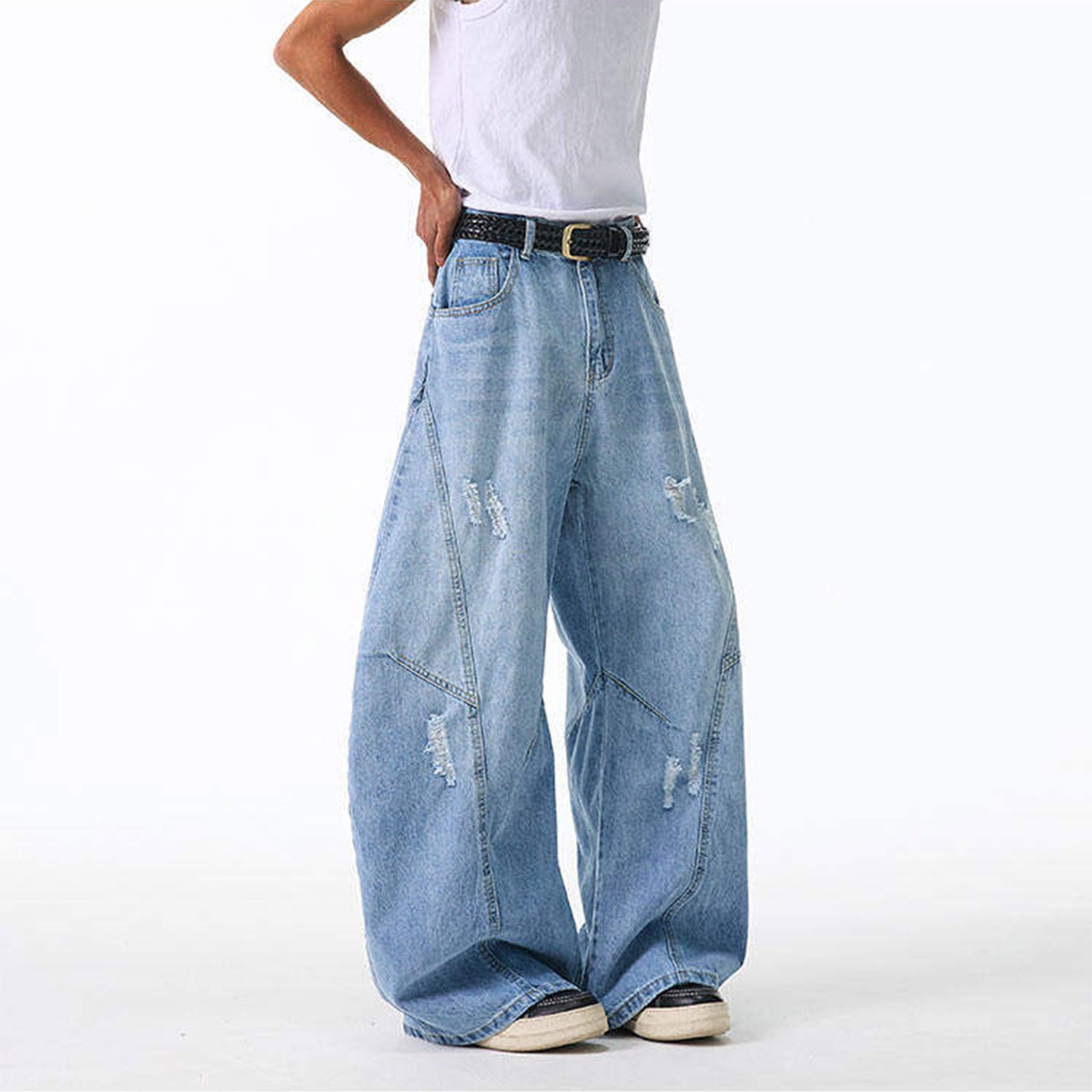 Men Baggy Jeans Barrel Wide Leg Jeans Y2k Hip Hop Streetwear Denim