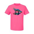 thumbnail image 2 of Trippy California Rainbow Neon Wolf Mountain Silhouette | Mens Animal Lover Graphic T-Shirt, Neon Pink, Large, 2 of 4