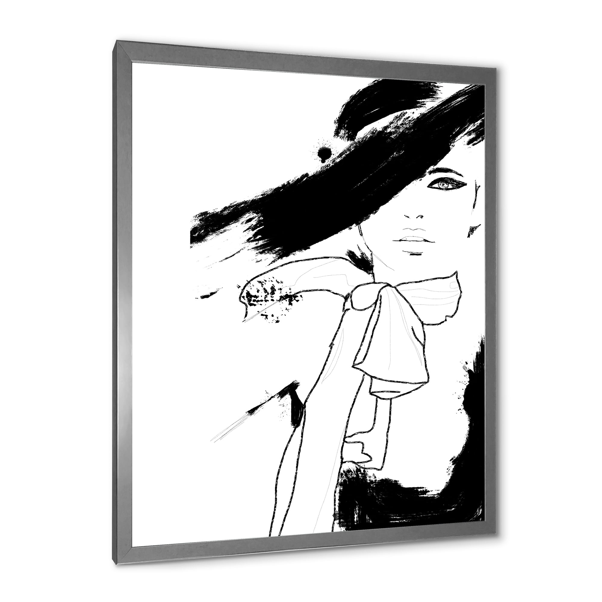 Designart 'Beautiful Black and White Model Haute Couture Fashion Woman I' Modern Framed Art Print