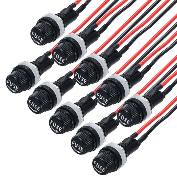 Uxcell 10Pcs Panel Mount Fuse Holder 5x20mm AC 250V 10A/AC 125V 15A Screw Cap Fuse Holders with Pre-Soldered Wires,Oblate Port