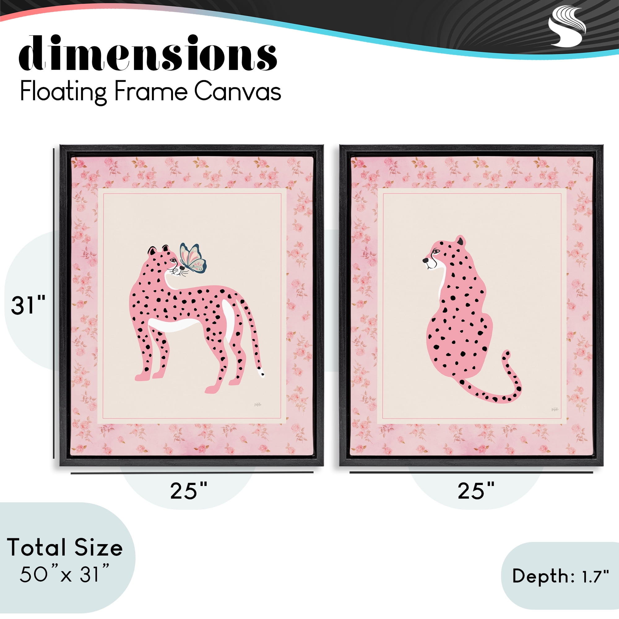 Stupell Industries Pink Leopard & Floral Border 2 Piece Black Framed Floater Canvas Set, design by Natalie Carpentieri