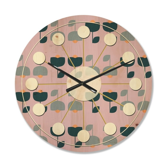 Designart 'Floral Retro Pattern X' Mid-Century Modern Wood Wall Clock