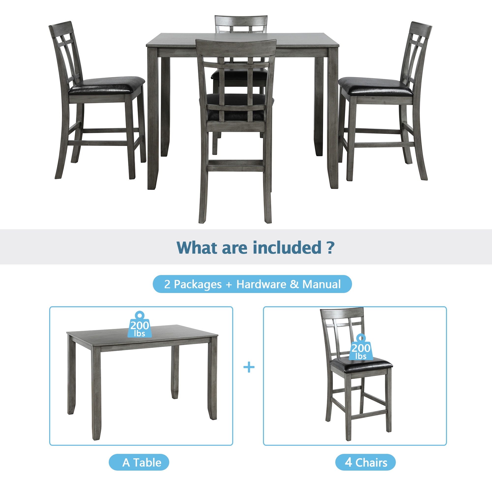 Kitchen Furniture 5 Piece Dining Table Vintage Rectangular