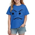 thumbnail image 3 of Blusas y camisas de manga corta con cuello redondo para niños y niñas, color liso, con estampado de expresión linda, manga corta, holgadas y cómodas, blusa para niña, 3 of 5