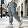 thumbnail image 3 of Havenx Mens Cotton Linen Pants Elastic Waist Drawstring Trousers with Pockets Cuffed Ankles Sweatpants Baggy Beach Lounge Relaxed Fit Casual Summer Clothes,Gray S, 3 of 5