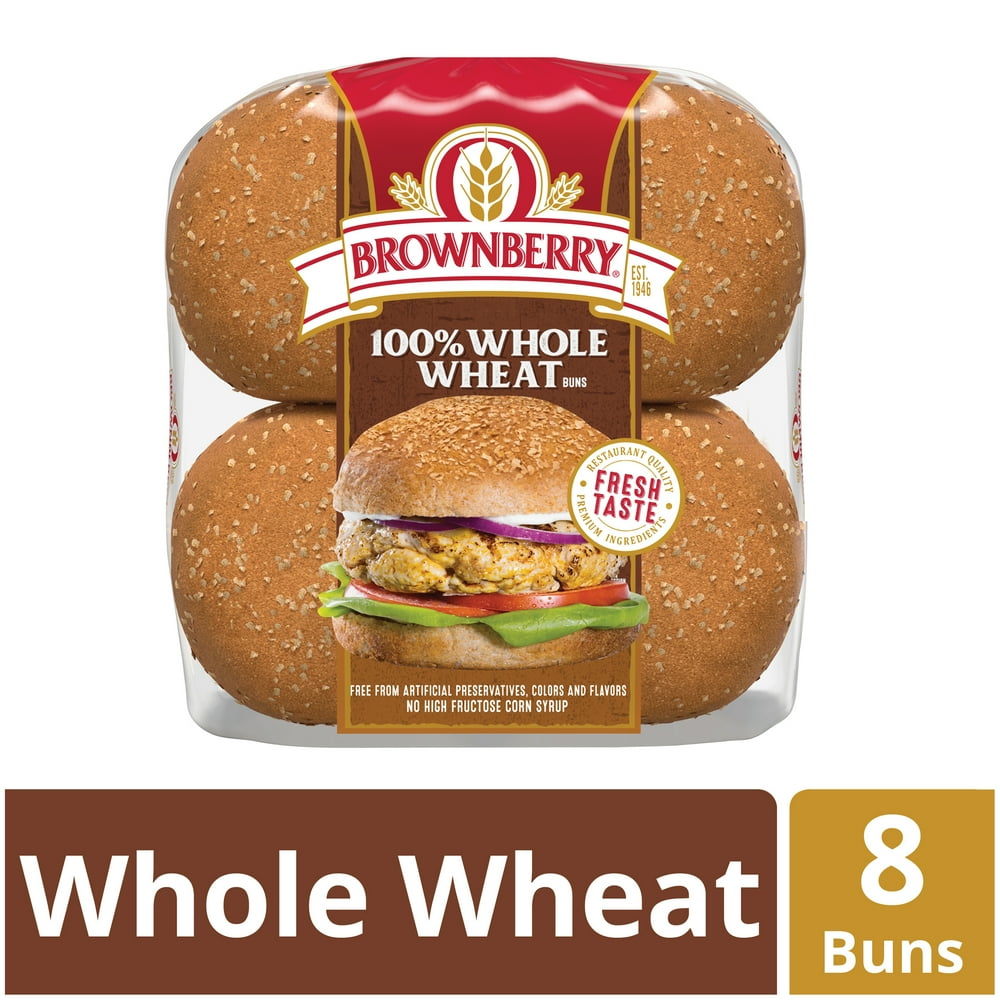 Brownberry Whole Grains 100 Whole Wheat Sandwich Buns, Burger Size, 8