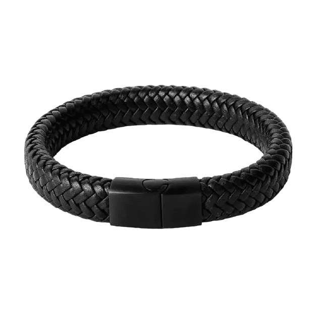 Pulsera Malubero Unisex Cuero Acero Inoxidable Hebilla Magnética negro