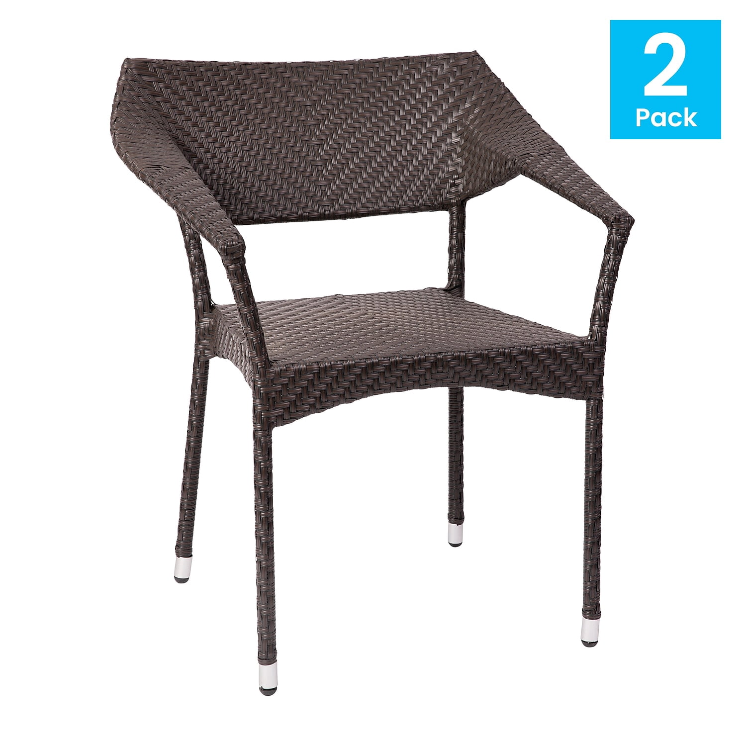 Flash Furniture Jace 34"H Espresso PE Rattan Wicker Commercial Grade Stacking Patio Chair 2/Pack