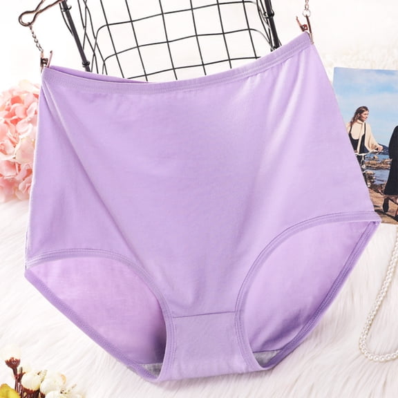 Nylon High Waist Women's Briefs Plus Size Soft Breathable Solid Color Underwear Purple 2XL
