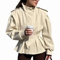 thumbnail image 3 of Women'S Fall Fashion Long Sleeve Belted Jacket Cropped Jackets Windbreaker Coat Street Lounge Wear Cream White S, 3 of 7