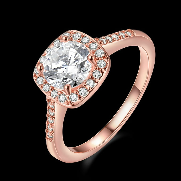 Uloveido Square Pink Rings for Women, Solitaire Wedding Rings, Pink Cubic  Zirconia Rings Engagement (Pink, Size 6) Y3100