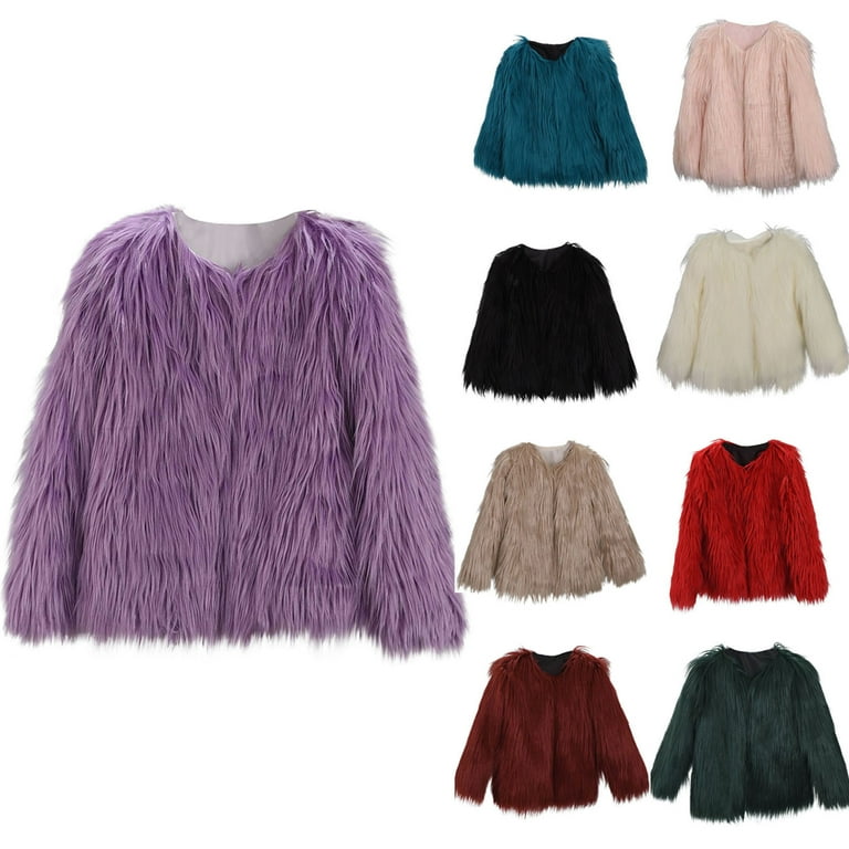 Lovskoo 2024 Womens Winter Coats Cropped Faux Fur Jacket