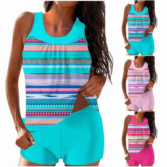 uublik Swimsuits for Women Built in Bra Swimsuit Bathing Suit Modest Swim Tank Top with Shorts Blue