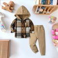 thumbnail image 2 of Splozh Newborn Photography Outfits Boy Cute, Toddler Baby Boys Plaid Long Sleeve Hoodie Sweatshirt Jogger Pants Set,Khaki,2-3 Years, 2 of 5