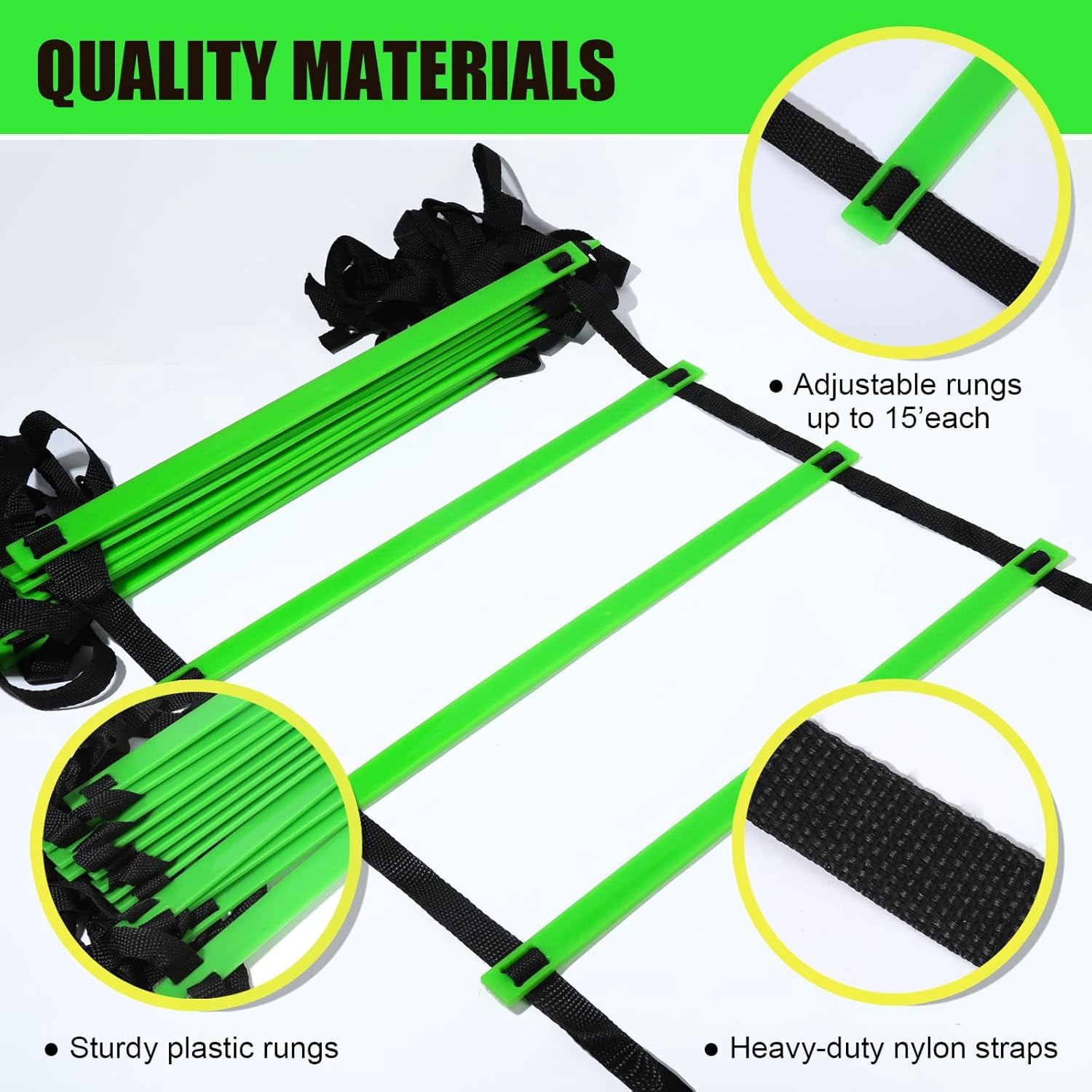 Agility Ladder Speed Ladder Training Ladder for Soccer, Speed, Football Fitness Feet Training Carry Bag Agility Training Equipment 13 rungs, 23 feet Green,23 ft