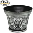 thumbnail image 2 of Large Medieval Plastic Flowerpots, Set of 2 Planter and 2 Saucers (4 Pieces) for Garden Patio Office Ornaments Home Decor Long Lasting Reusable Light Weight, 2 of 4