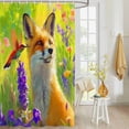 thumbnail image 4 of Fabric Shower Curtain Fox Hummingbird Lavender Flowers Oil Painting Shower Curtains with 12 Hooks Waterproof Machine Washable Bath Curtains for Bathroom, 72 x 96in, 4 of 6