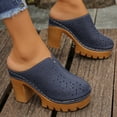 thumbnail image 4 of Rokment Platform Chunky Block High Heel Clogs Mules Sandals for Women Ladies 2026 Spring Summer Fashion Leather Closed Toe Dress Pumps Heeled Backless Slip on Slides Navy Size 7, 4 of 6