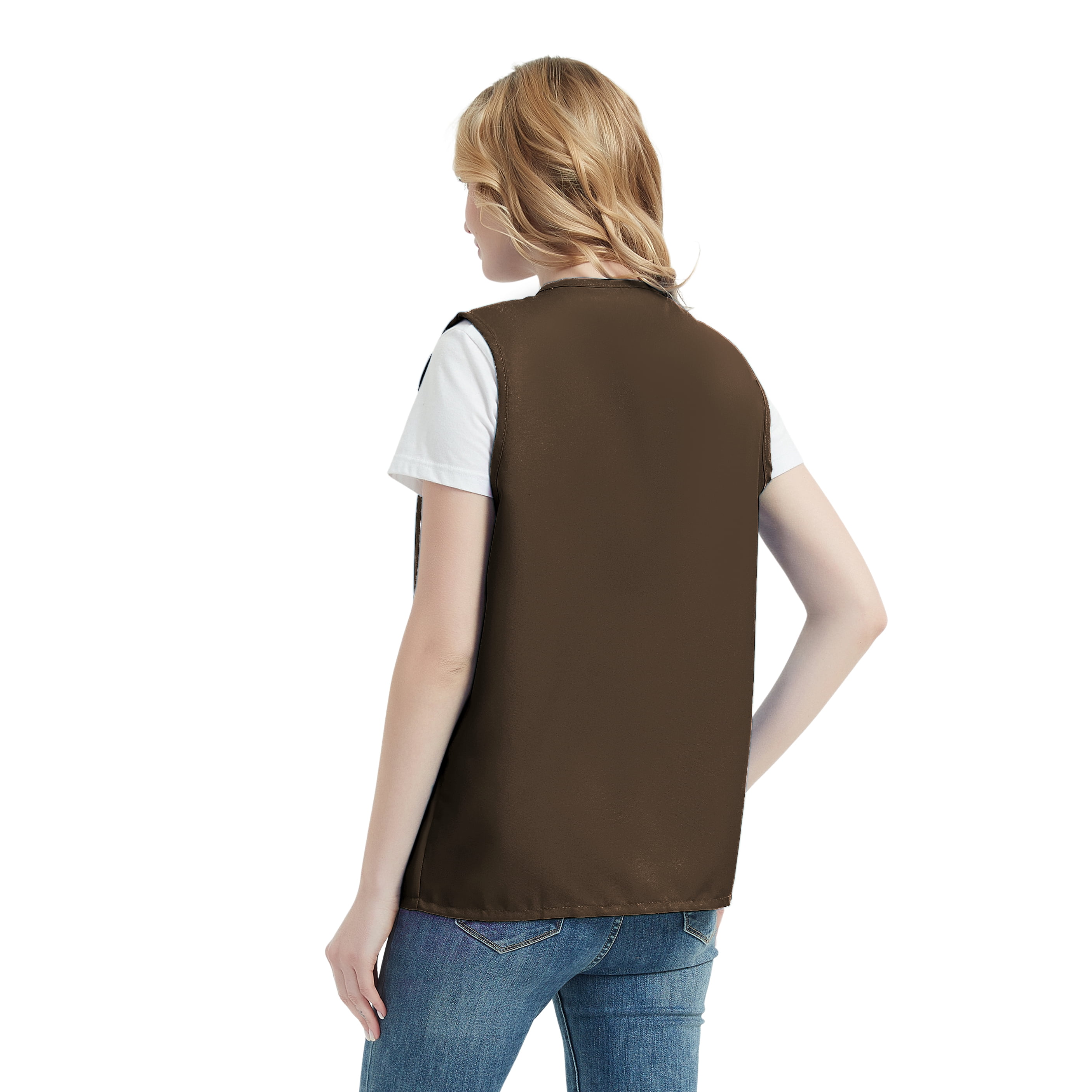 TOPTIE 5 Pack Volunteer Vest Waiter Bartender Work Uniform, Supermarket Clerk Workwear-Coffee-L