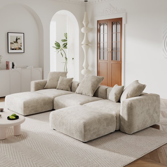 bokifol 141"Cloud Sectional Couch with U-Shape Chaise,Modern Modular Sofa with Deep Seat,Upholstered Couches for Living Room Bedroom,Beige