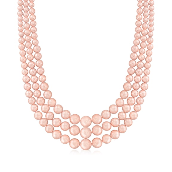 Ross-Simons 6-12mm Pink Shell Pearl 3-Strand Necklace With Sterling Silver, Women's, Adult