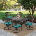 thumbnail image 7 of MEETWARM 7-Piece Outdoor Patio Dining Set, All-Weather Cast Aluminum Patio Conversation Set for Backyard Garden Deck with 6 Cushioned Swivel Rocker Chairs, 1 Rectangular Table, Ocean Blue, 7 of 7