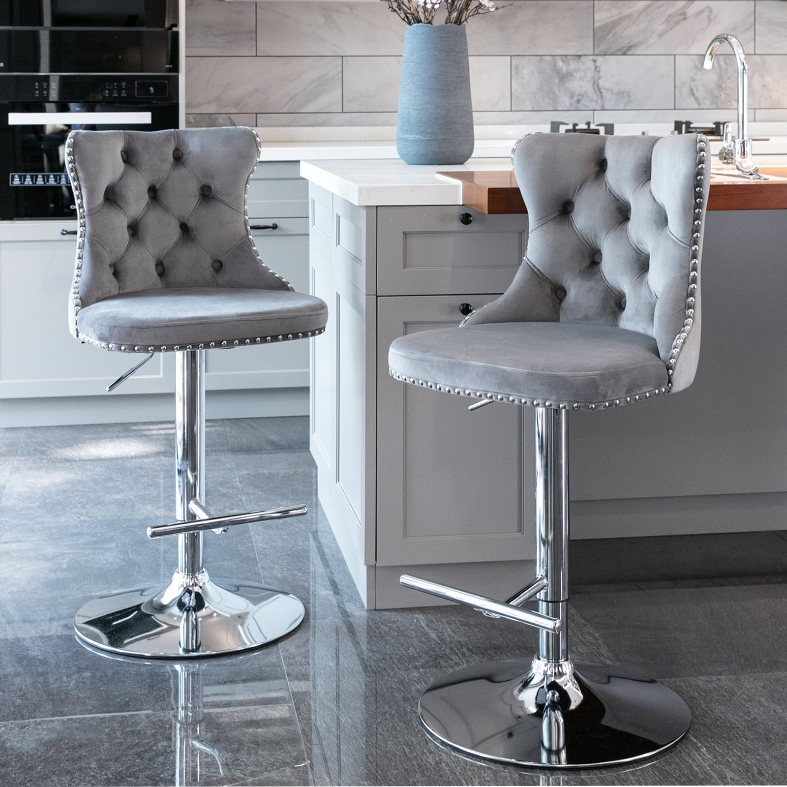 UWRNite Swivel Bar Stools Set of 2, Velvet Adjustable Barstool High