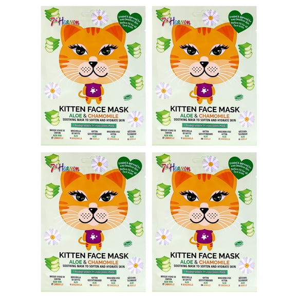 Sheet Mask 7th Heaven Kitten para niños, paquete de 4