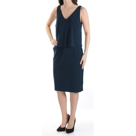 RALPH LAUREN Womens Navy Sleeveless V Neck Knee Length Drop Waist Evening Dress  Size: (Best Way To Drop A Dress Size)