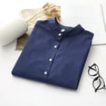 thumbnail image 4 of Summer Tops for Women Fashion Long Sleeve Solid Button Korean Shirt Casual Loose Blouse Tunic plus Size Tops for Ladies Top Long Sleeve Stretch Ladies Dressy Swing Short Shirts with Dark Blue, 4 of 4