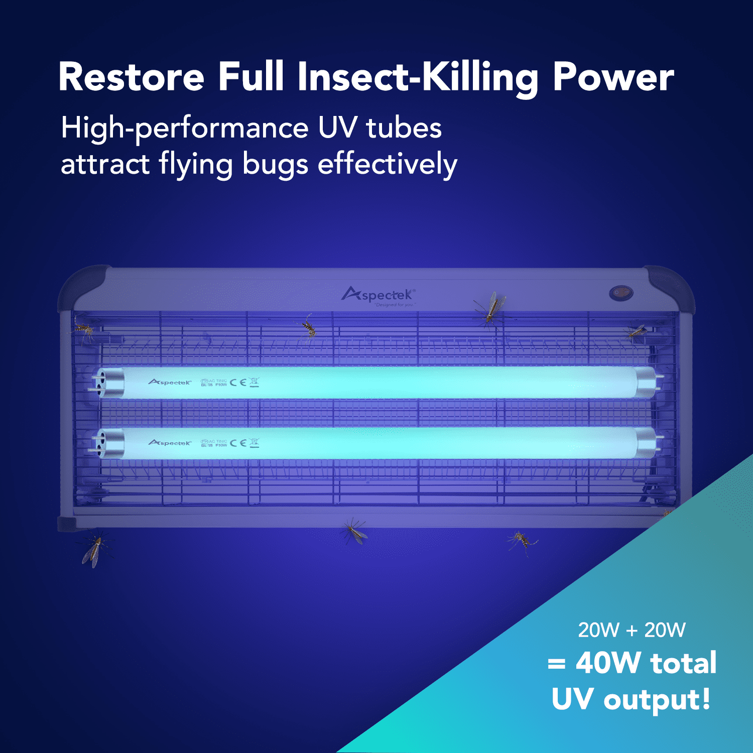 Aspectek Indoor Long Lasting Electronic Insect Killer, White, 2 Count